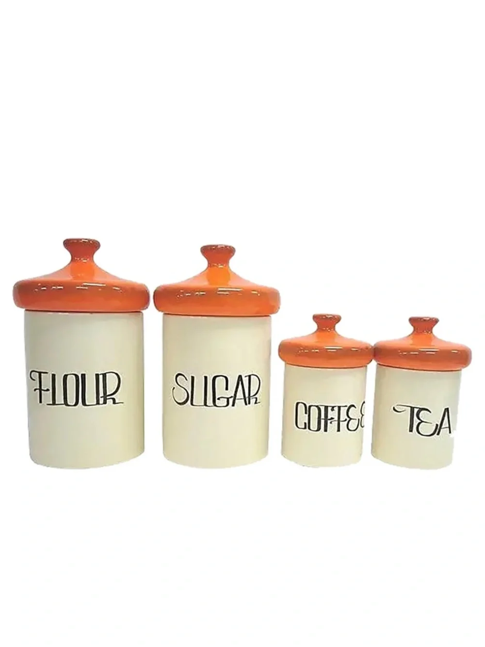 Vintage Orange Ceramic Kitchen Canister Set of Four